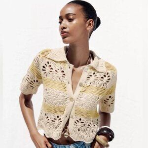 ZARA POINTELLE KNIT TOP NWT